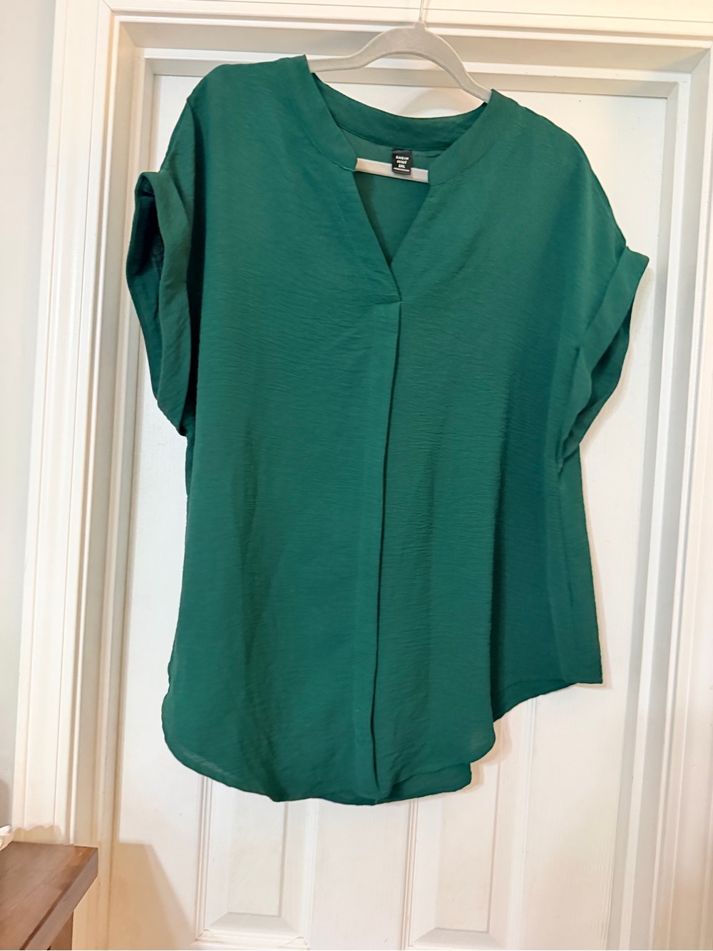 SHEIN Teal Green Split V-Neck Short Sleeve Blouse